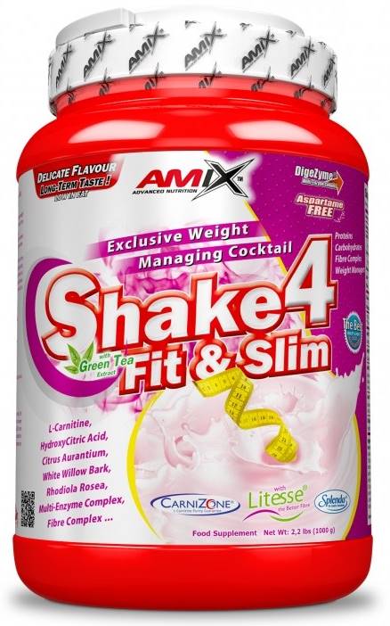 Shake 4 Fit & Slim, căpșună, 1000 g, Amix