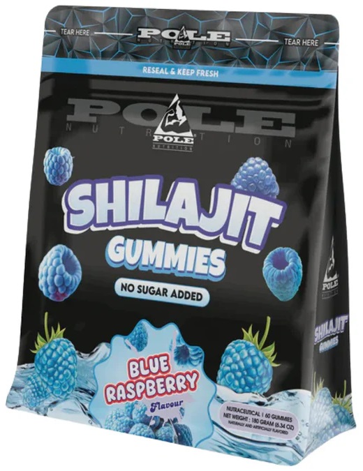 Shilajit Gummies, zmeură albastră, 600 mg, 60 de bomboane gelatinoase, Pole Nutrition