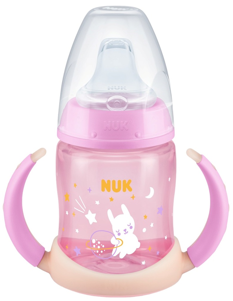 Sticlă NUK First Choice - Сu duză pentru suc, TC, PP, 150 ml, iepure roz