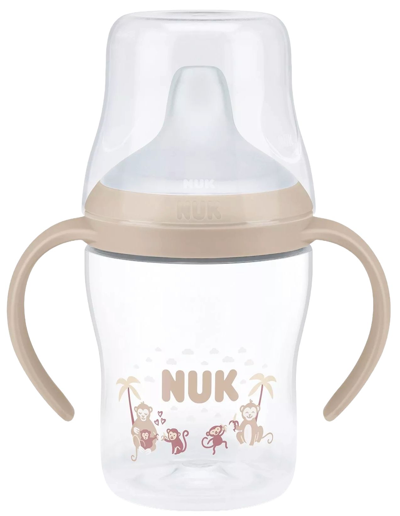 Biberon NUK Perfect Match - Cu duză de suc, TC, РР, 150 ml, Maimuţă, bej