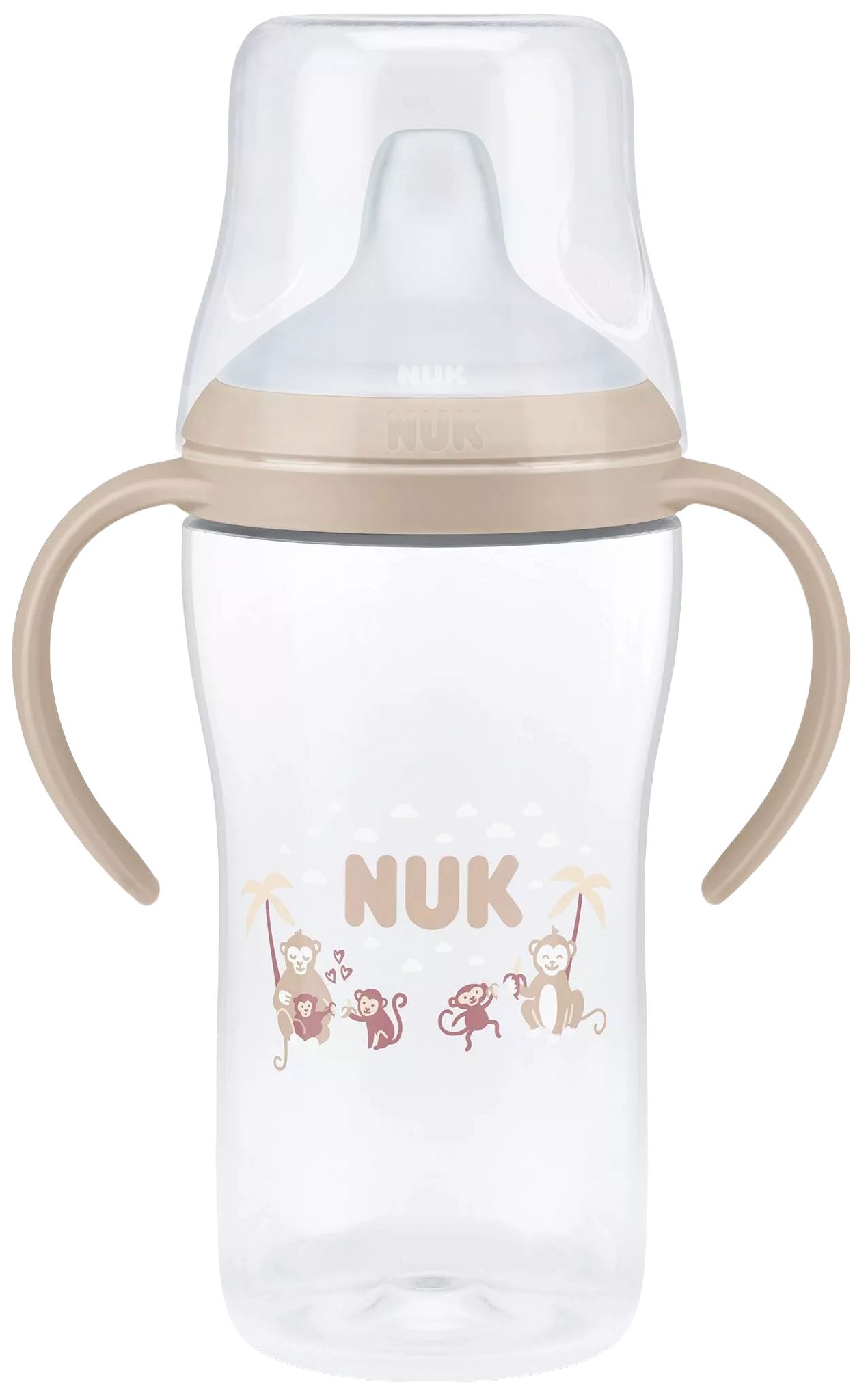 Biberon NUK Perfect Match - Cu duză de suc, TC, РР, 260 ml, maimuţă, bej