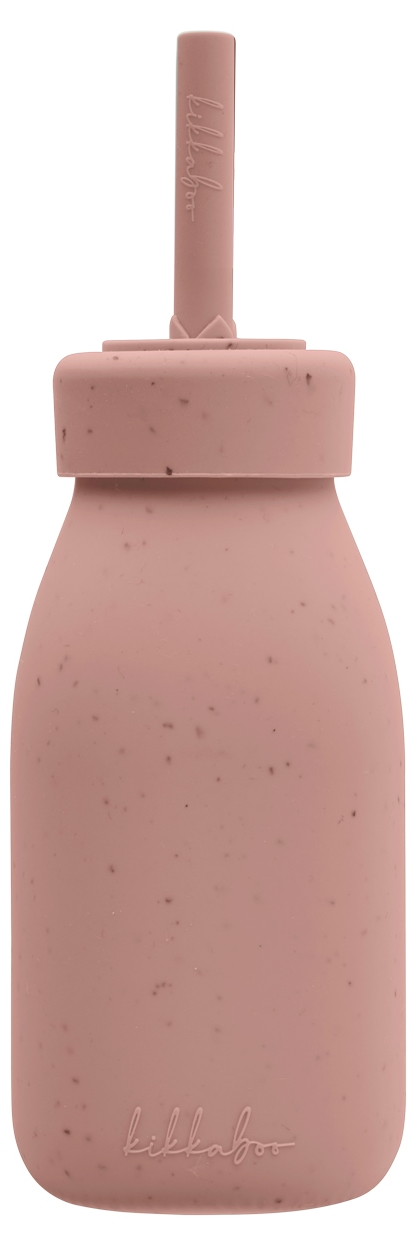 Sticlă cu pai KikkaBoo - Platinum Silicone, 200 ml, Blush