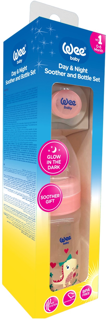 Biberon și suzetă Wee Baby - Day & Night, 150 ml, roz