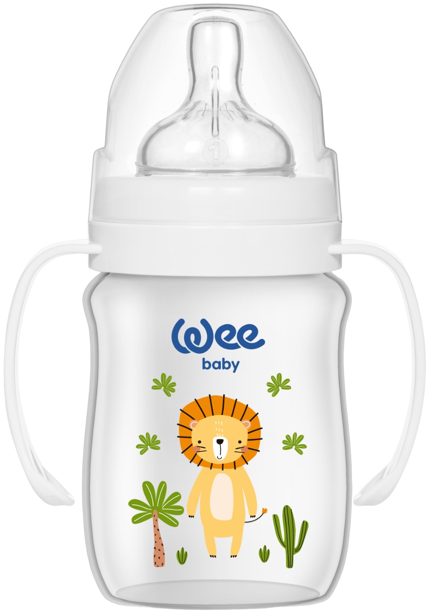 Biberon cu mânere Wee Baby - Safari, PP, 150 ml, leu