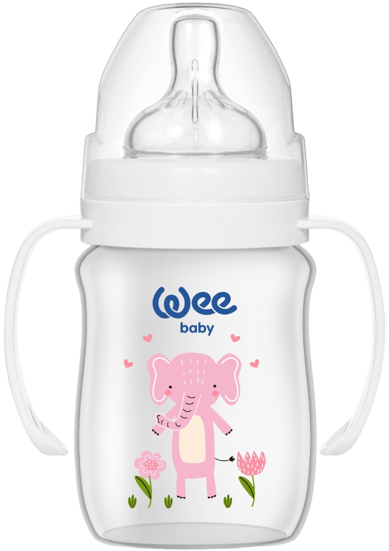 Biberon cu mânere Wee Baby - Safari, PP, 150 ml, elefant