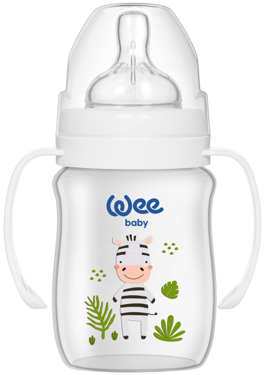 Biberon cu mânere Wee Baby - Safari, PP, 150 ml, zebră