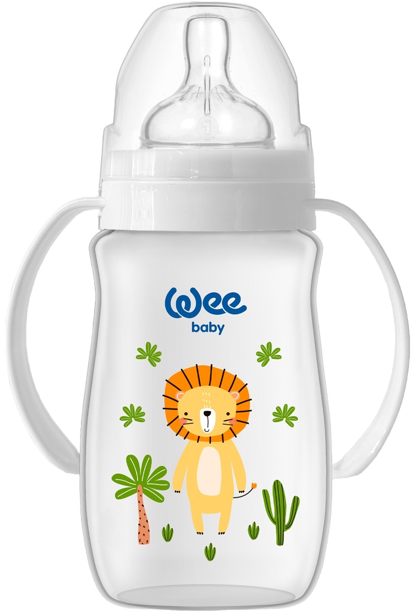Biberon cu mânere Wee Baby - Safari, PP, 250 ml, leu