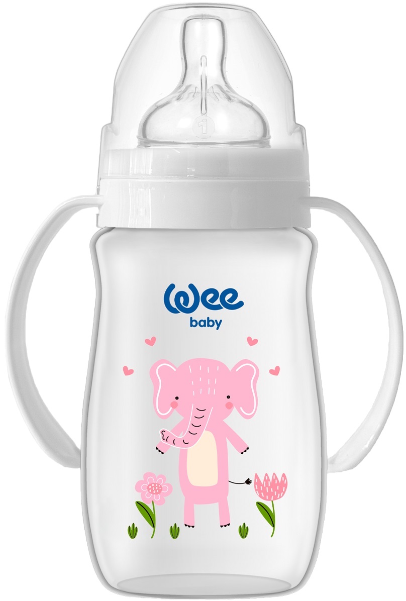Biberon cu mânere Wee Baby - Safari, PP, 250 ml, elefant