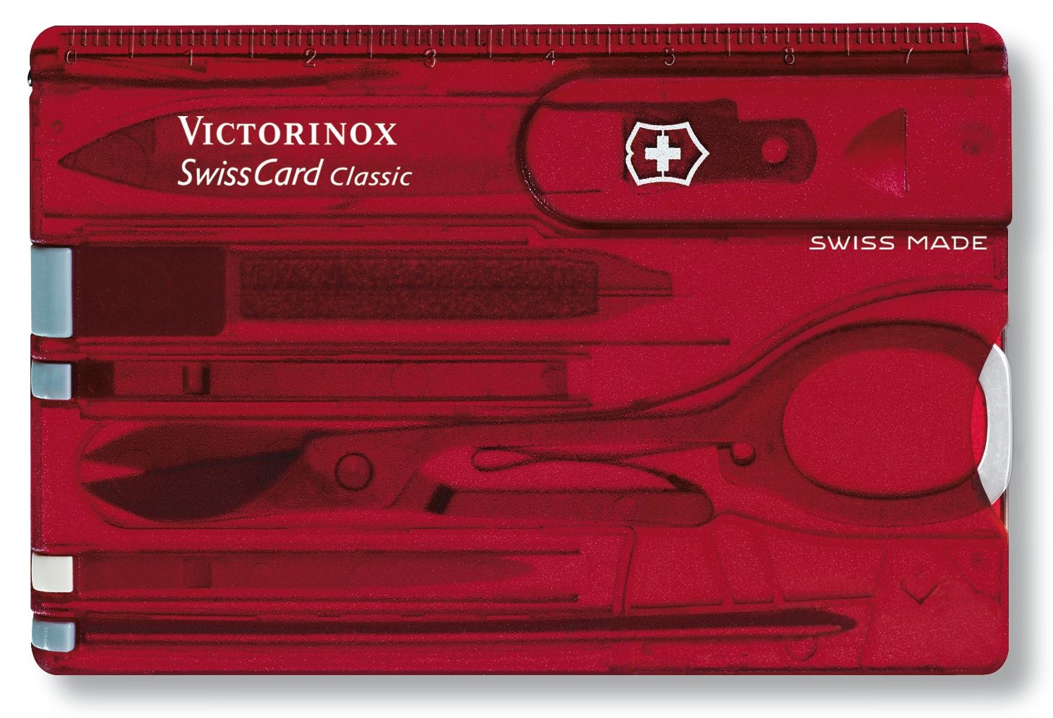 Cuțit de buzunar elvețian Victorinox - SwissCard, 10 functii, rosu