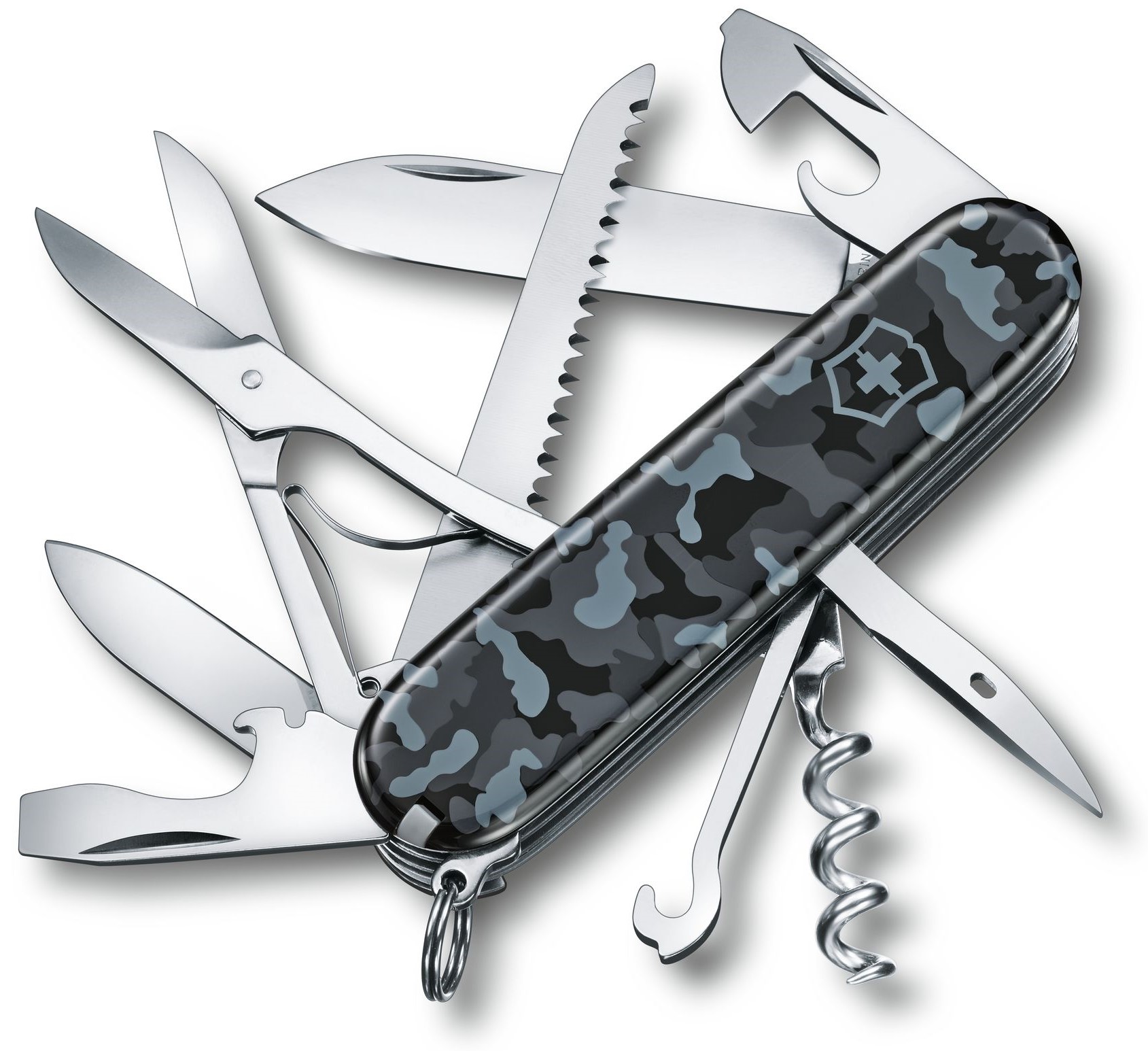 Cuțit de buzunar elvețian Victorinox – Huntsman, 15 functii, negru camuflaj