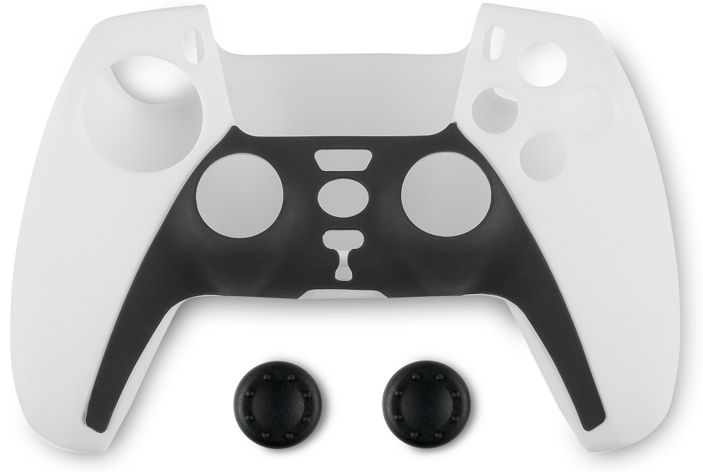 Husă din silicon pentru controler și protecție pentru butoane Spartan Gear - DualSense, alb/negru (PS5)