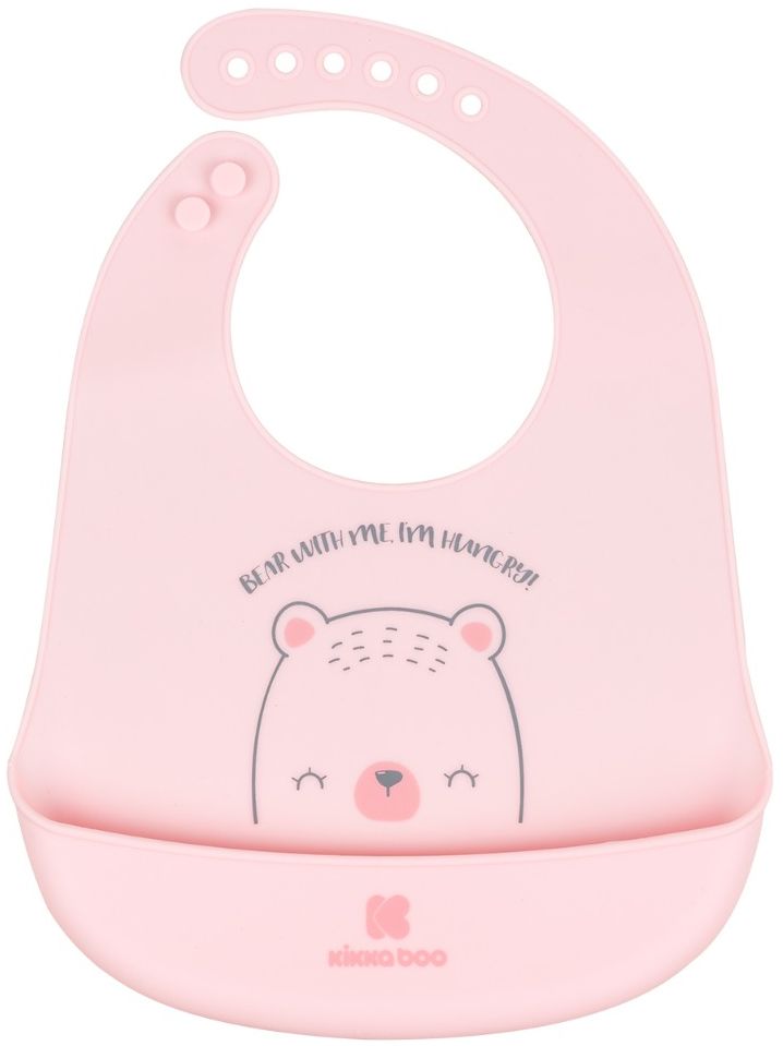 Bavetă din silicon KikkaBoo - Bear with me, Pink