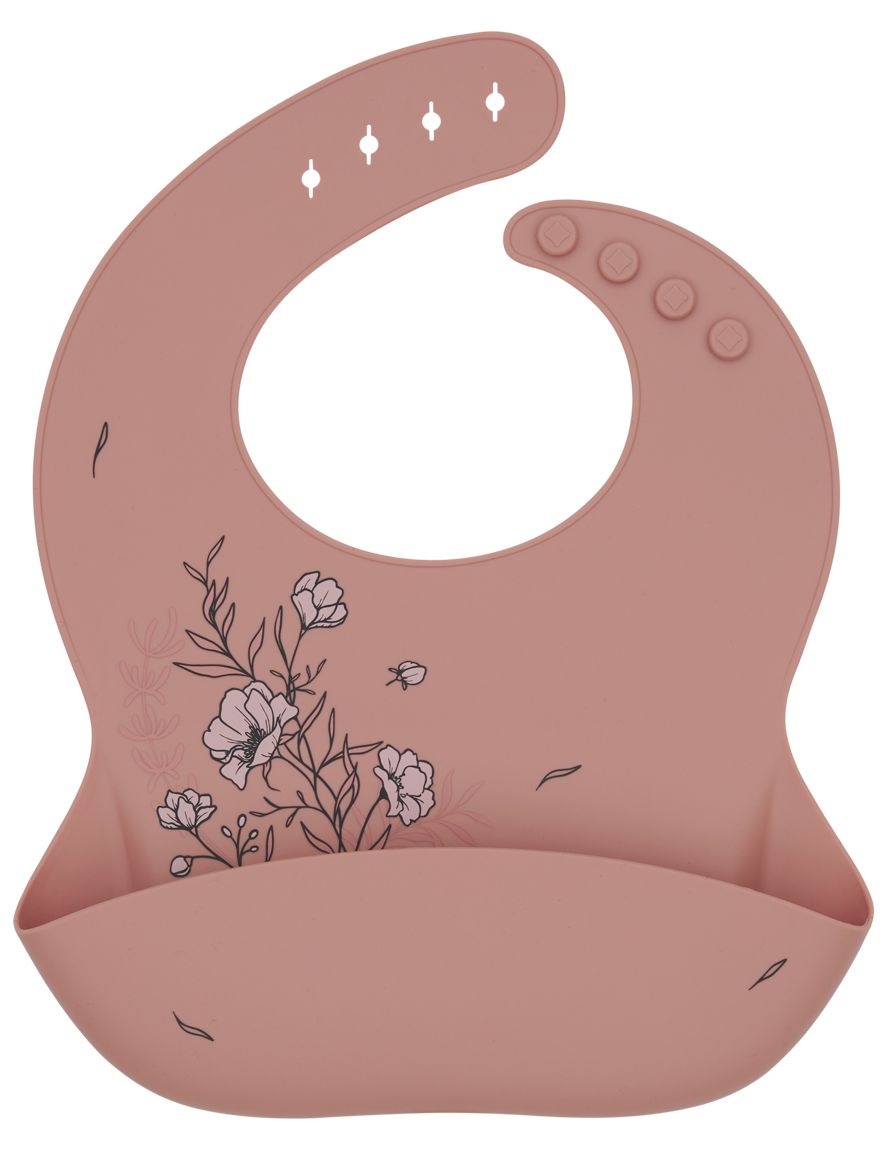 Bavetă din silicon  KikkaBoo Platinum Silicone - Flora, Blush