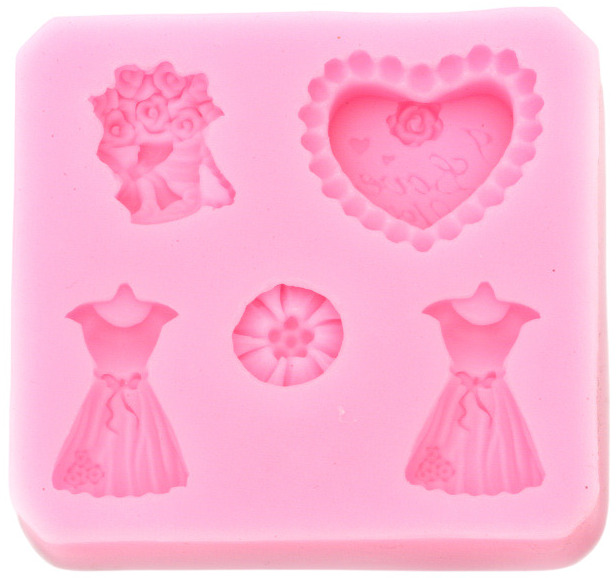 Mold din silicon (calup) Em Art - Rochii și inimă, 78 x 72 x 16 mm
