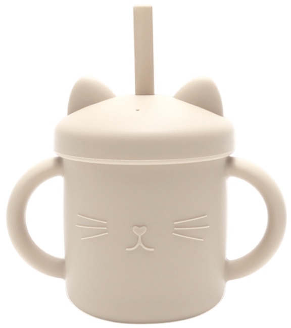 Cană din silicon cu mânere și pai Lorelli - Natural, Beige