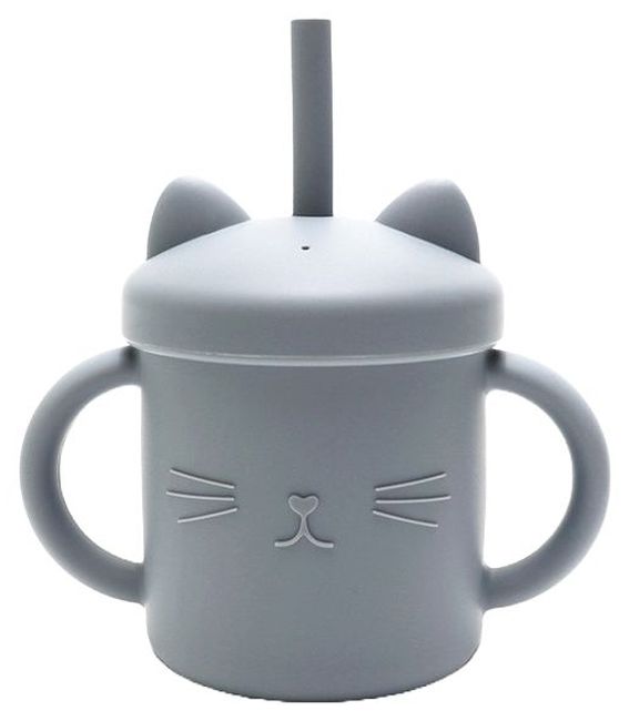 Cană din silicon cu mânere și paie Lorelli - Natural, Grey