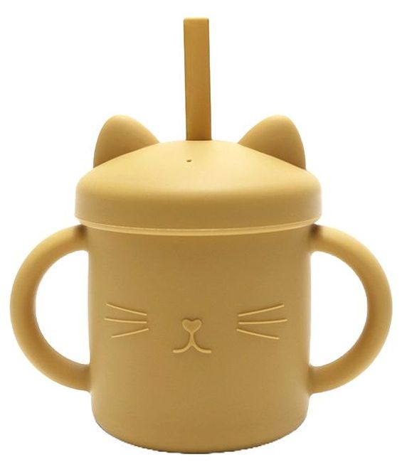 Cană din silicon cu mânere și paie Lorelli - Natural, Yellow