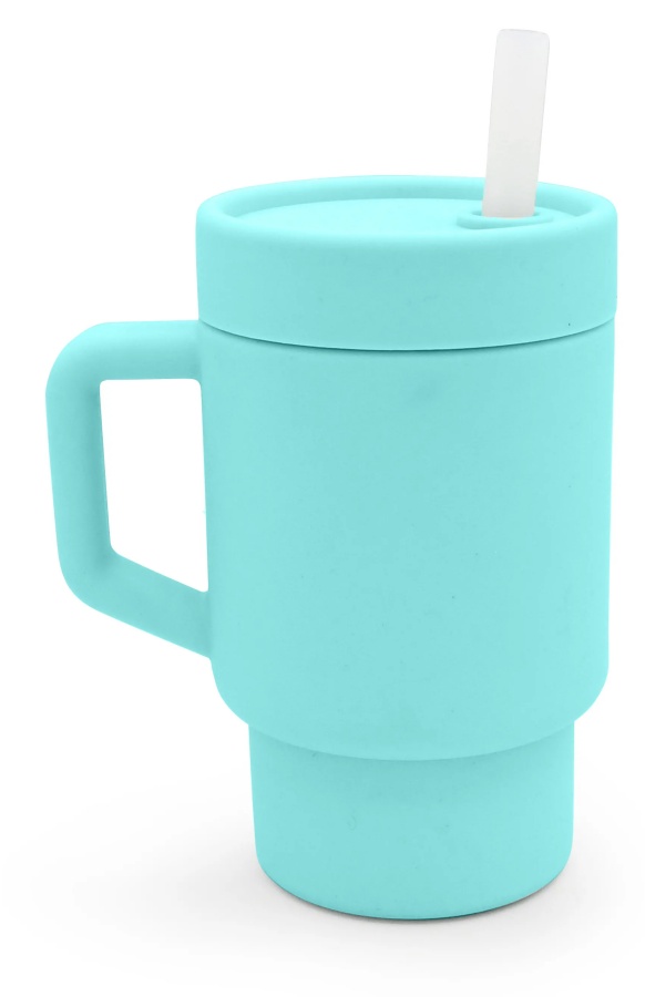Pahar din silicon cu pai Melii - 265 ml, albastru
