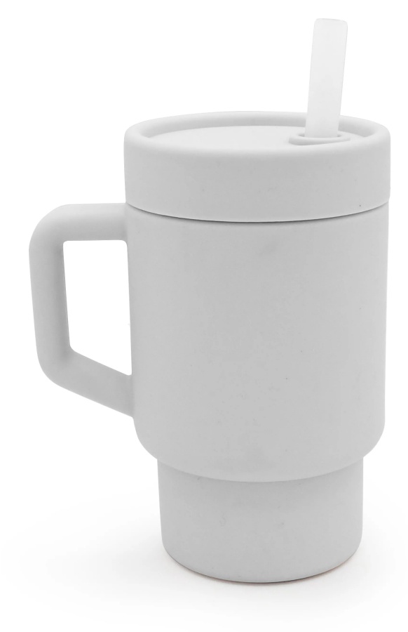 Pahar din silicon cu pai Melii - 265 ml, gri