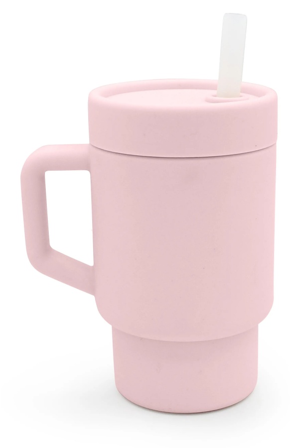 Pahar din silicon cu pai Melii - 265 ml, roz
