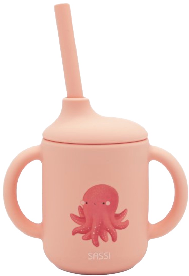 Cană din silicon cu paie  Sassi - Slurpy The Octopus, roz
