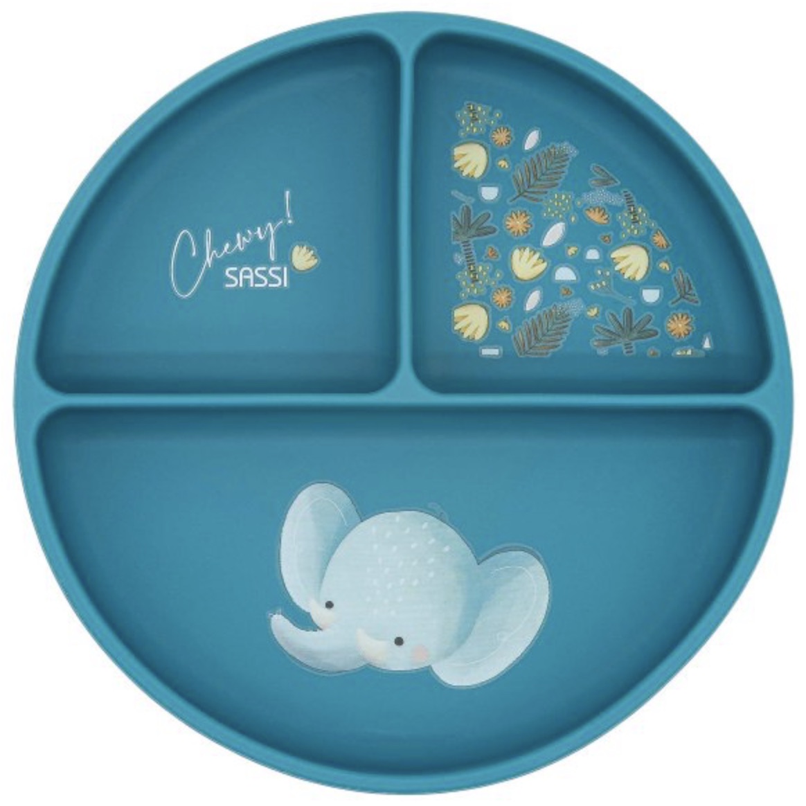 Farfurie din silicon cu ventuză  Sassi - Chewy The Elephant, albastru