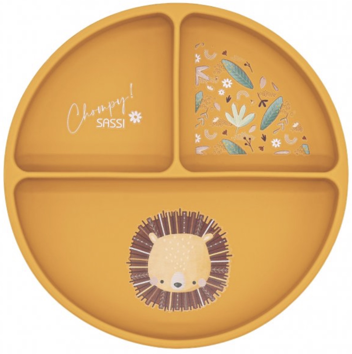 Farfurie din silicon cu ventuză  Sassi - Chompy The Lion, portocaliu