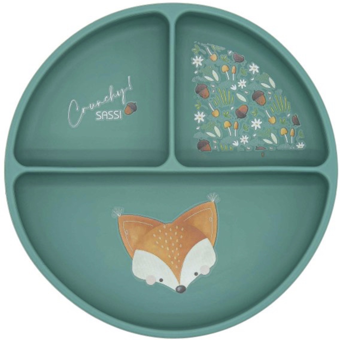 Farfurie din silicon cu ventuză  Sassi - Crunchy The Fox, verde