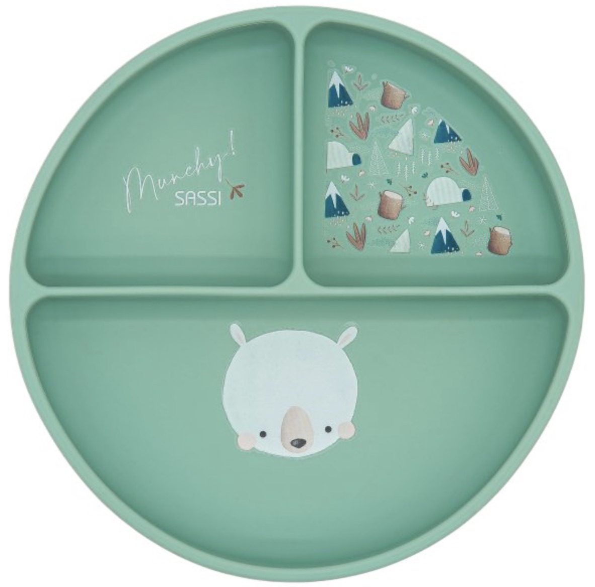 Farfurie din silicon cu ventuză  Sassi - Munchy the Bear, verde
