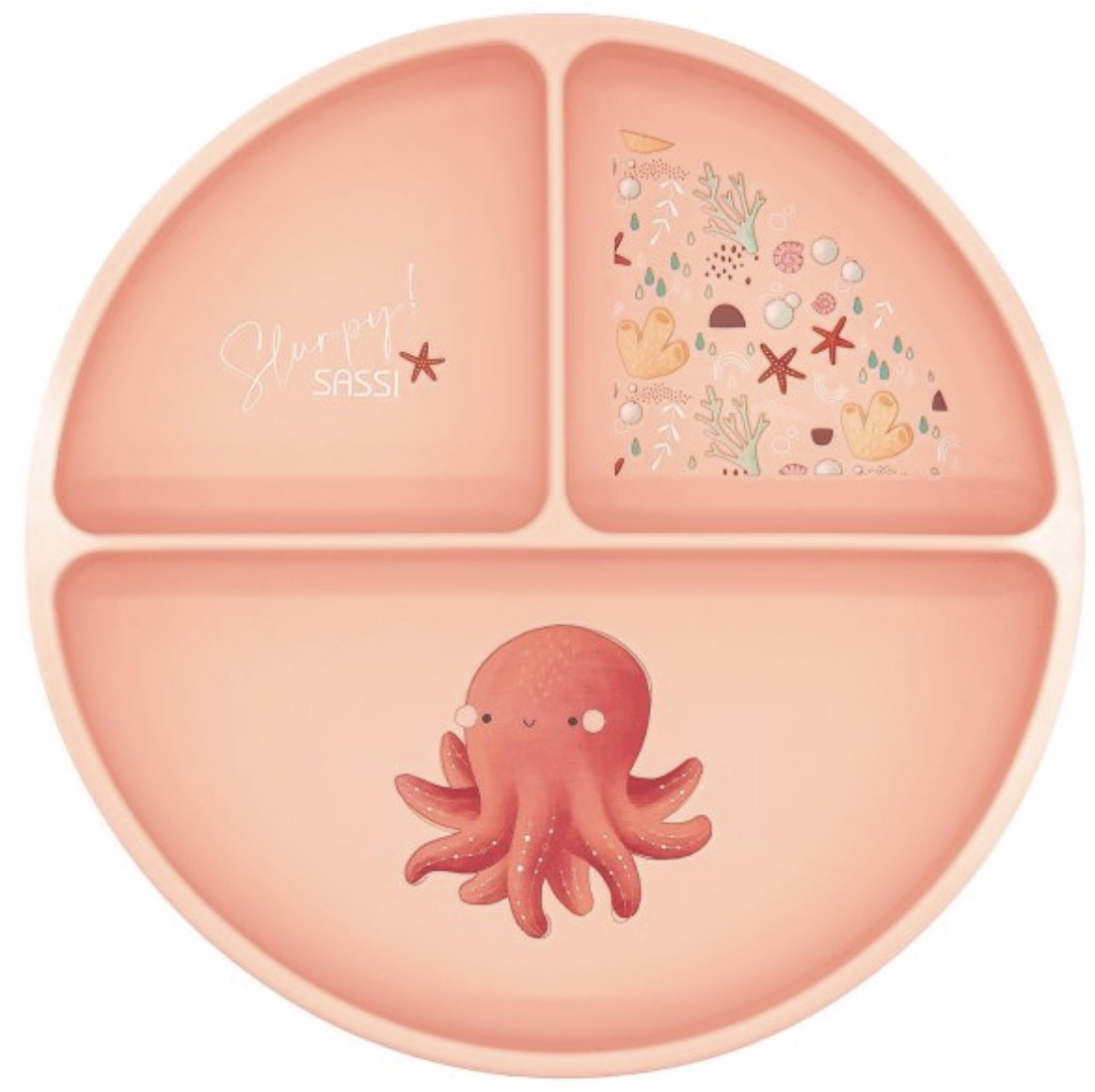 Farfurie din silicon cu ventuză  Sassi - Slurpy The Octopus, roz