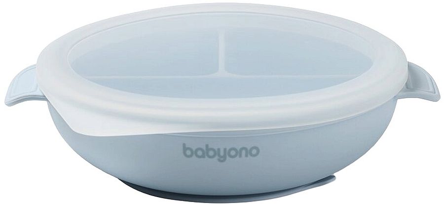 Farfurie din silicon cu ventuză și capac Babyono - Albastră