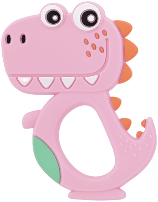 Dispozitiv de dentitie din silicon Lorelli Baby Care - Dino Lucky, roz