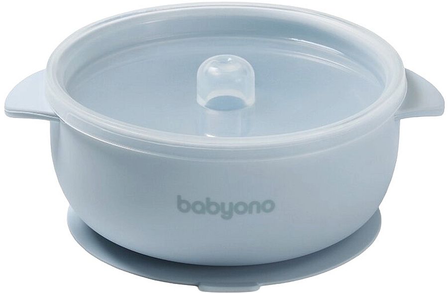 Bol din silicon cu ventuză și capac Babyono - Albastru