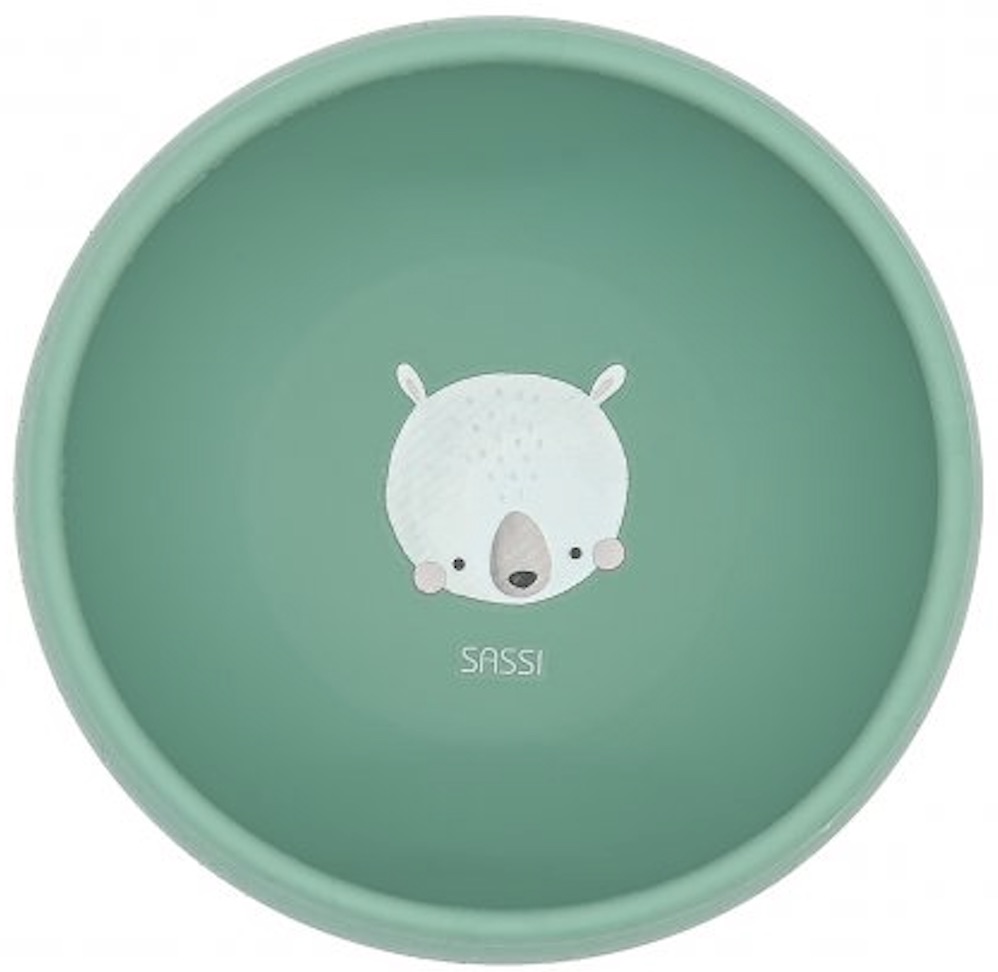 Bol din silicon cu ventuză  Sassi - Munchy the Bear, verde