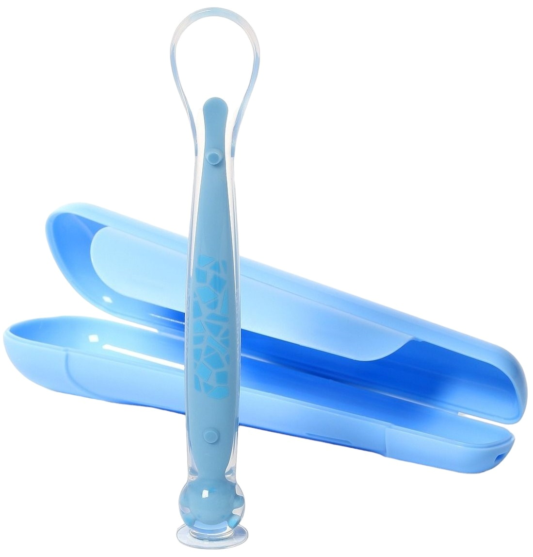 Lingură de silicon cu bază Babyono - Albastru, într-o cutie
