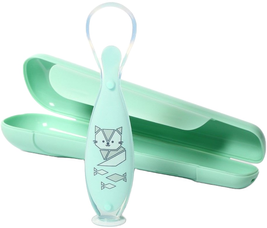 Lingură de silicon cu bază vidată Babyono - Verde