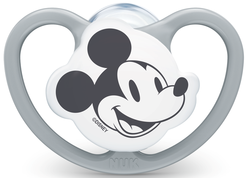 Suzetă din silicon Nuk - Space Mickey, 0-6 m, gri, cu cutie