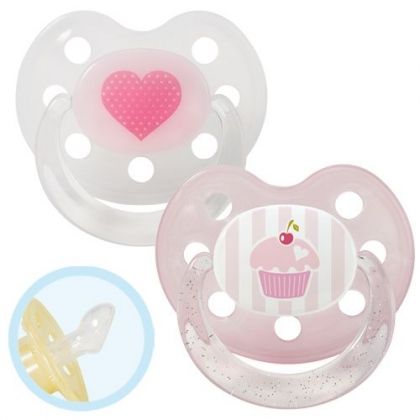 Suzeta din silicon cu inel Baby-Nova - marimea 1, inimă și cupcake, 2 bucăți