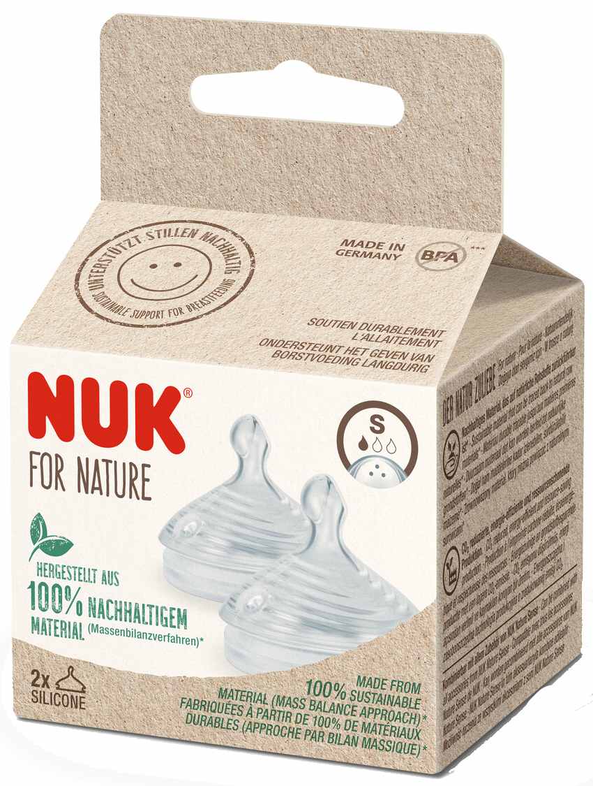 Tetina din silicon pentru biberon NUK for Nature - Softer, marime S, 2 bucati