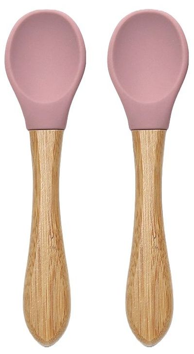 Linguri de silicon cu bambus Lorelli - Natural, 2 buc, Deep Pink