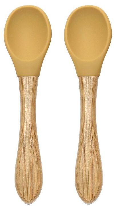 Linguri de silicon cu bambus Lorelli - Natural, 2 buc, Yellow