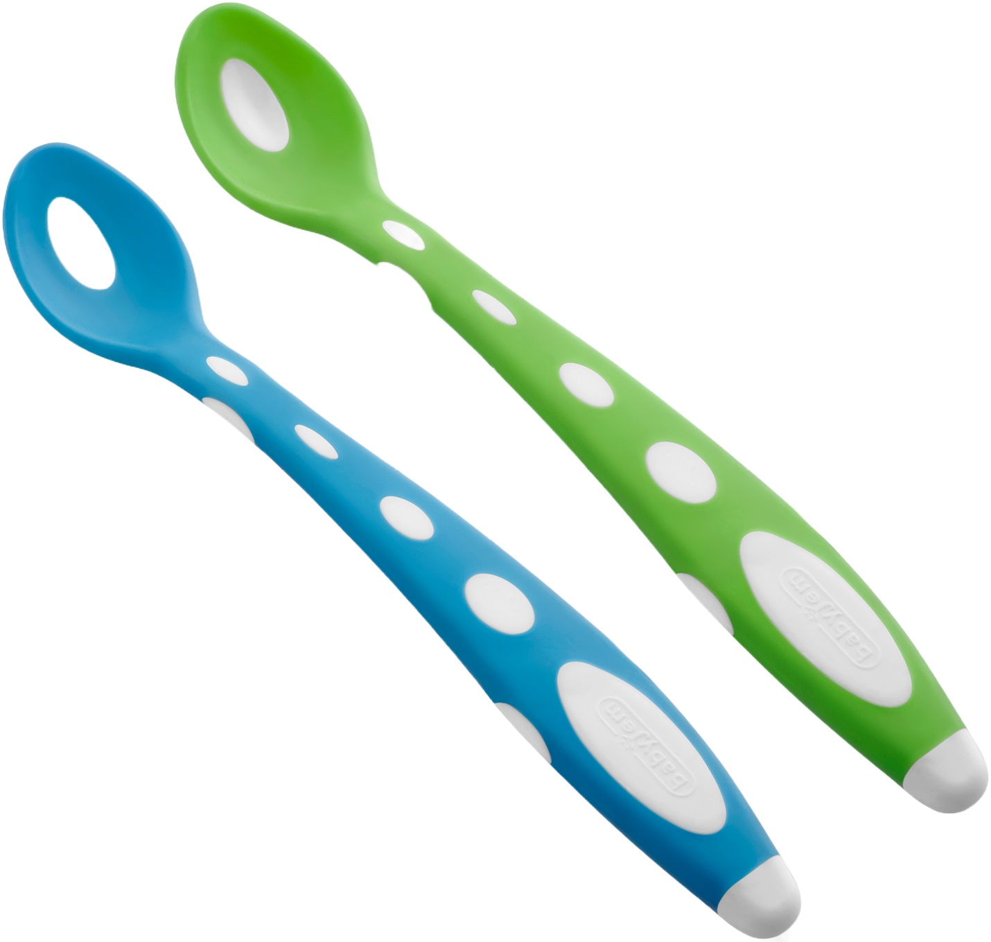 Linguri de silicon BabyJem - 2 bucăți, verde și albastru