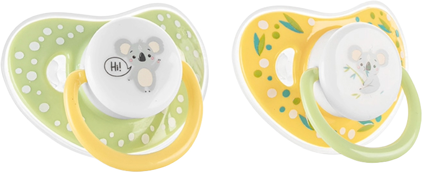 Suzete din silicon Lorelli Baby Care - cu capac, 6 luni+, 2 bucăți, galben/verde