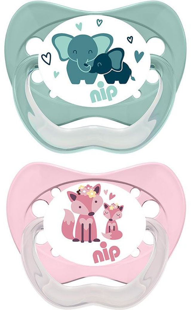 Suzete din silicon NIP - Family, Elefant și vulpe, 0-6 м, 2 bucăți
