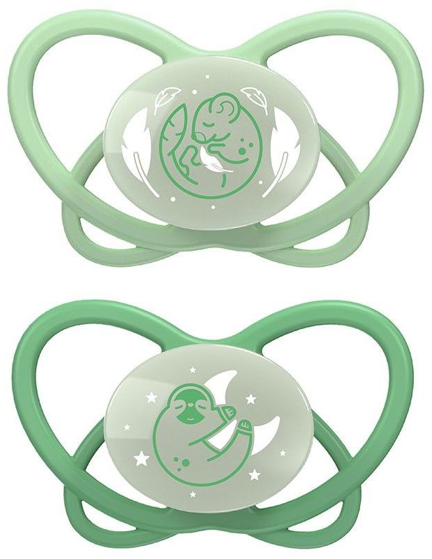 Suzete din silicon NIP Green - Night, 16-32 m, 2 buc, verde