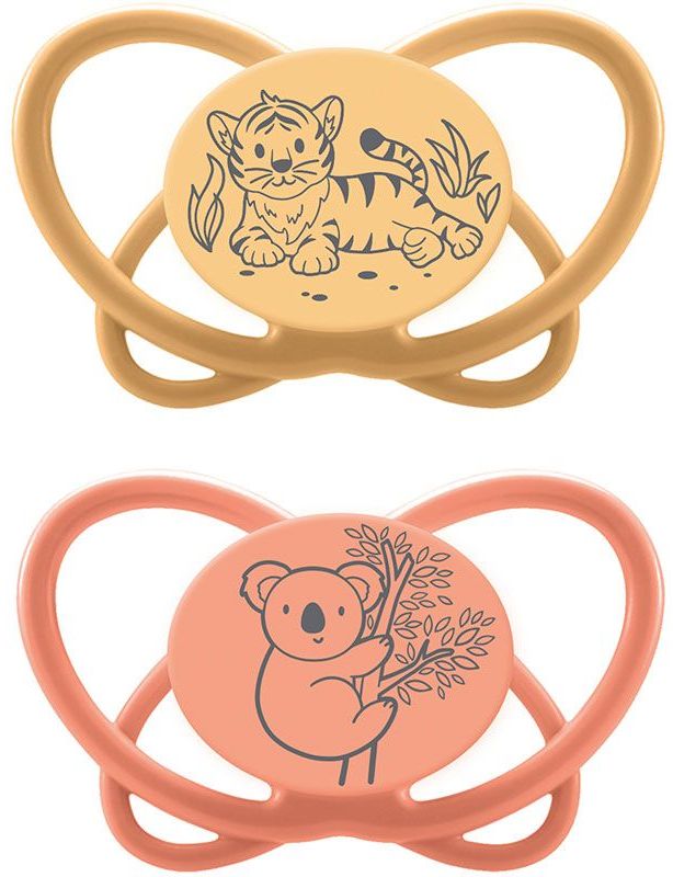 Suzete din silicon NIP Green - Tigru și koala, 0-6 m, 2 bucăți