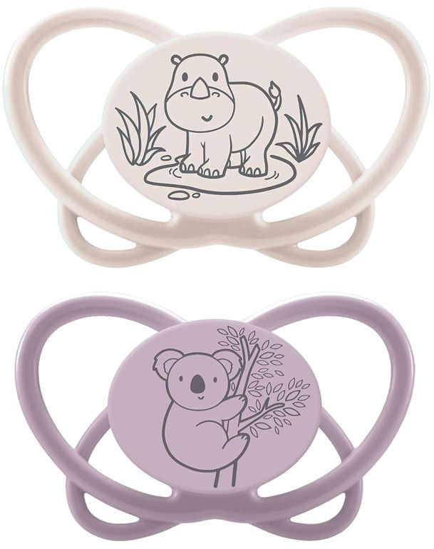 Suzete din silicon NIP My Butterfly Green - Rinocer alb și koala, 5-18 luni, 2 bucăți