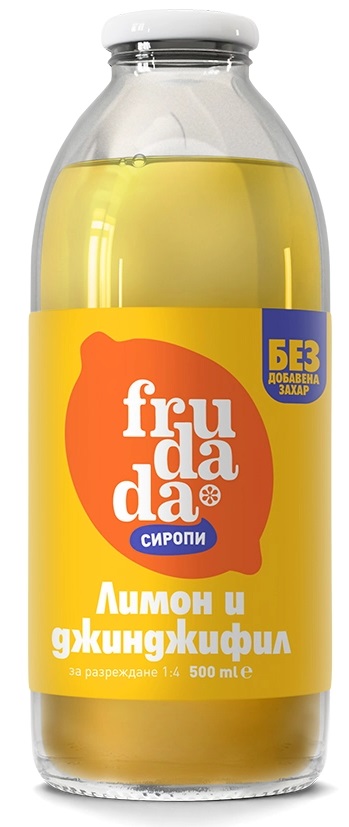 Sirop pentru dizolvare fără zahăr adăugat, lămâie și ghimbir, 500 ml, Frudada