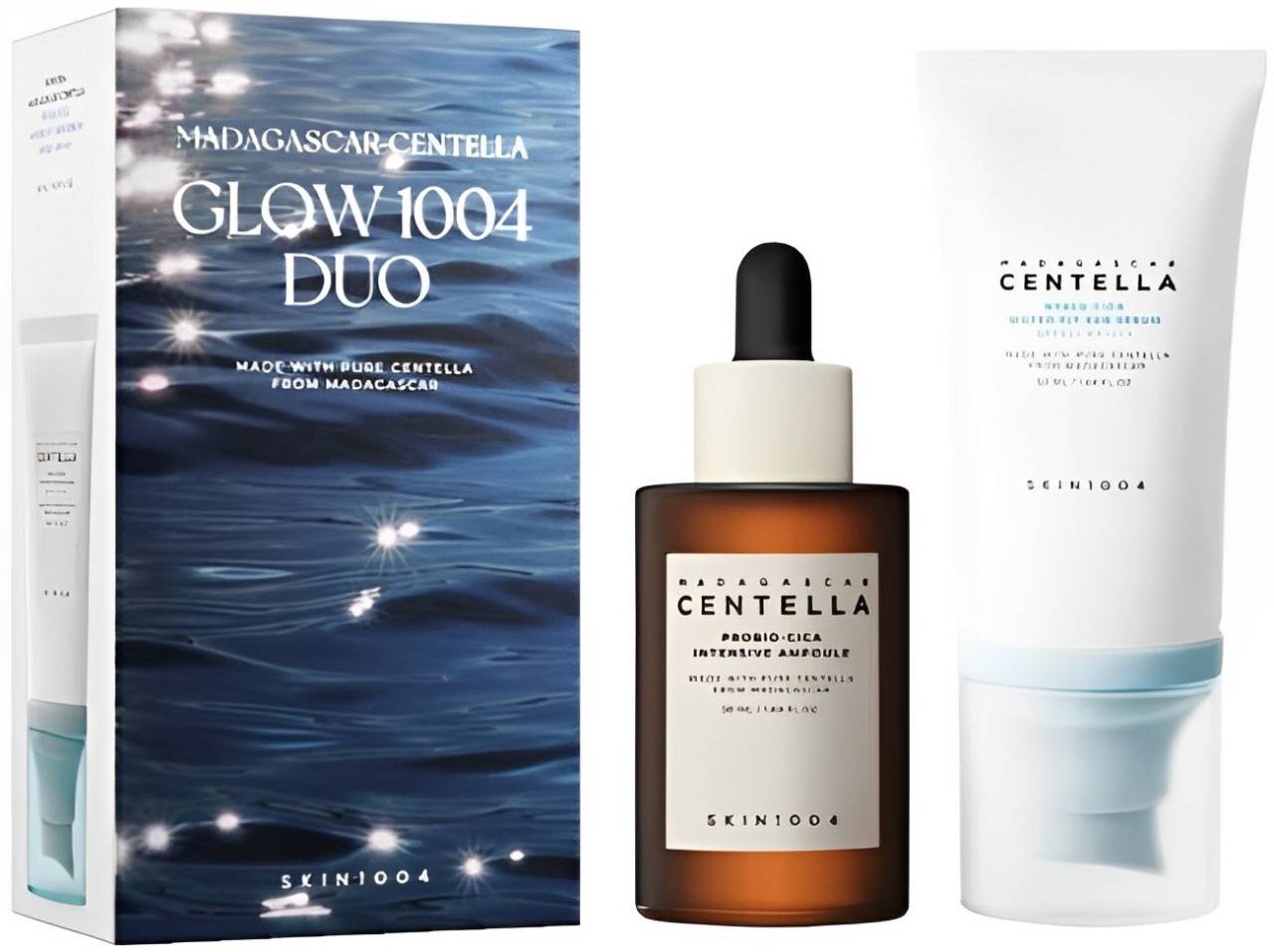 Skin 1004 Madagascar Centella Set Glow 1004 Duo - Fiolă și cremă, SPF50+, 2 х 50 ml