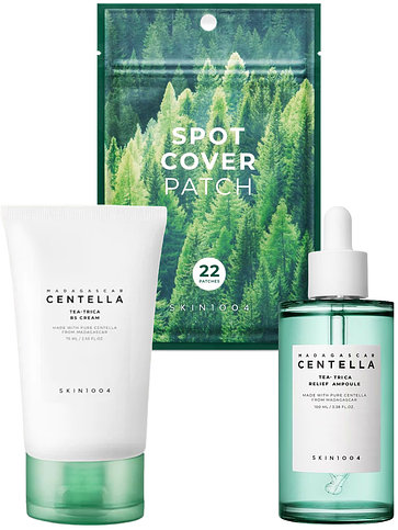 Skin 1004 Madagascar Centella Tea-Trica Set - Cremă și Ampulă, 75 + 100 ml + Plasturi pentru coșuri, 22 bucăți
